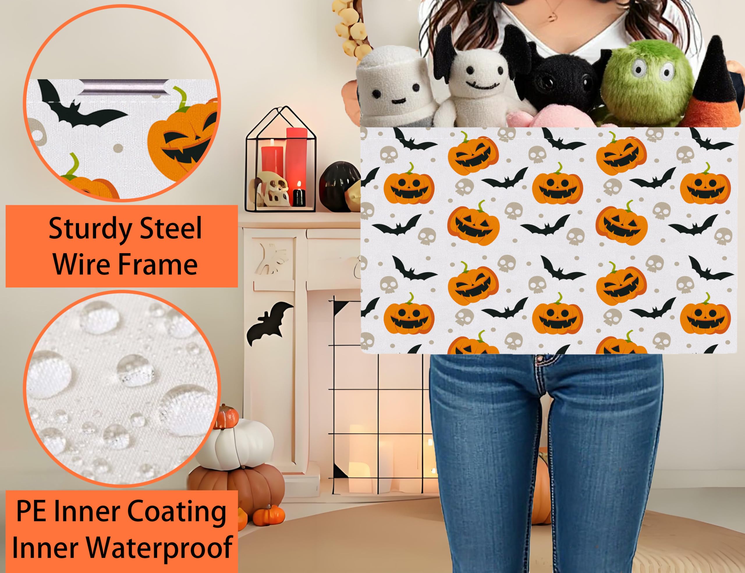 BOOHIT Halloween Boo Basket bat-pumpkin pattern closeup highlights playful decor cue.