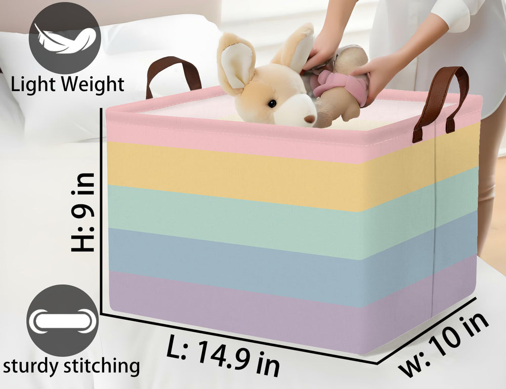 BOOHIT rainbow storage basket open to show roomy interior for toys.