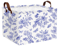 Boohit large blue chinoiserie willow butterfly basket front view for organized space.
