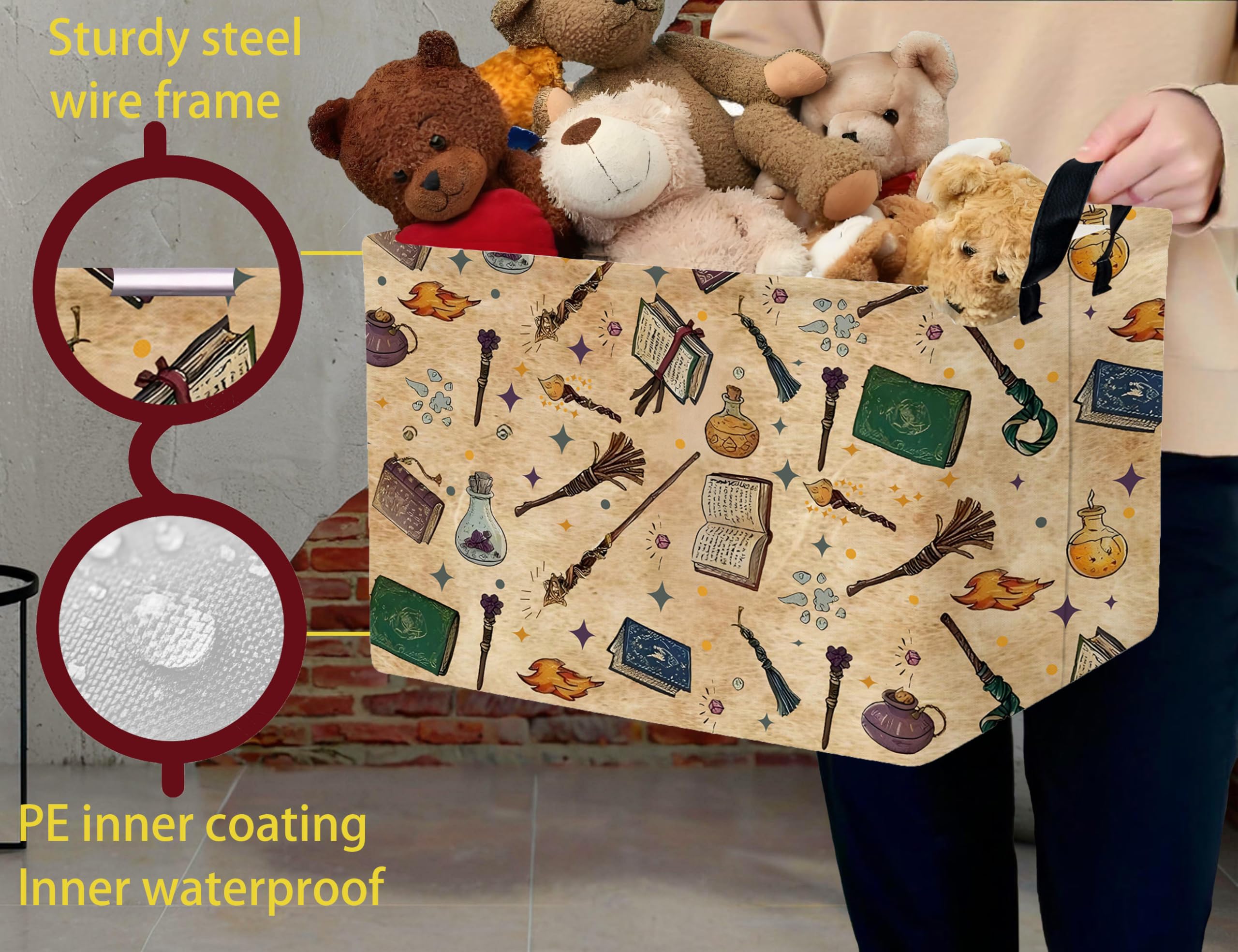 Boohit large kids book basket leather-handles highlight portability and load ease.