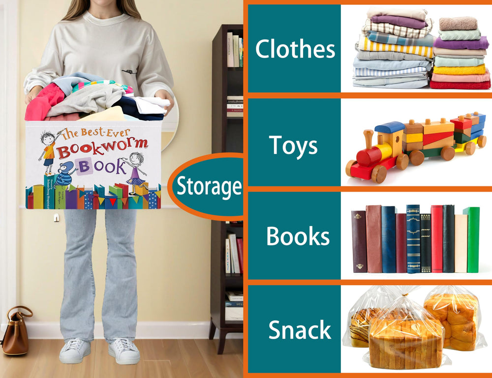 Boohit Large Kids Book Storage Bin colorful book-pattern design inspires organization