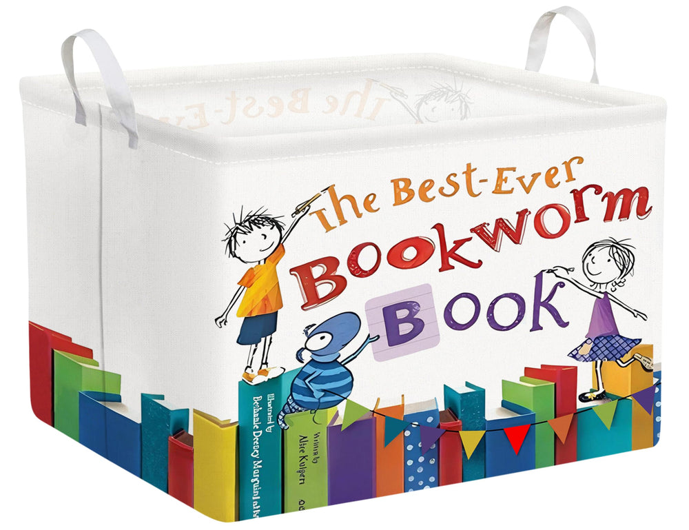 Boohit Large Kids Book Storage Bin collapsible design shows space-saving organization
