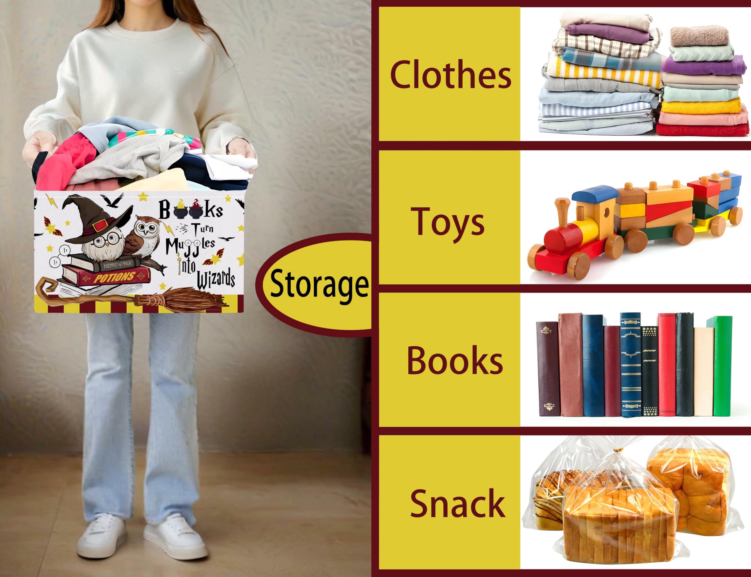 BOOHIT Large Magic Nursery Basket filled with books and plush toys keeps play areas organized.
