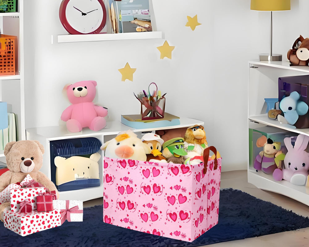 BOOHIT pink valentines basket gift display in living room adds warmth.