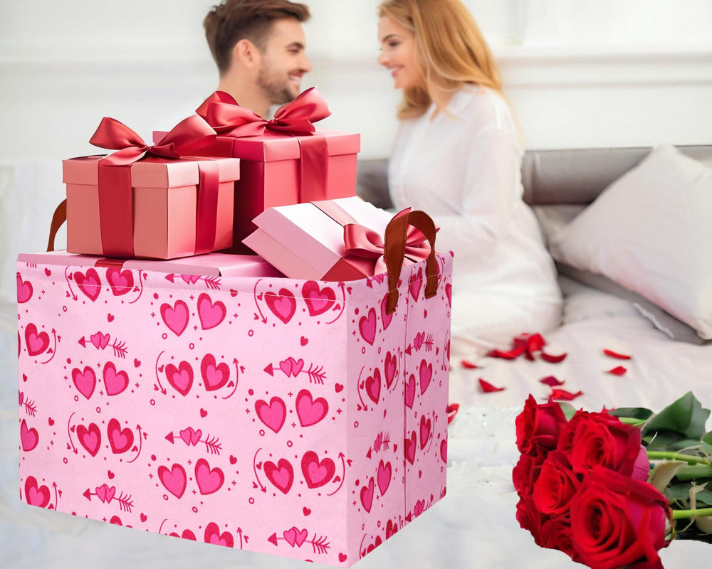 BOOHIT pink valentines basket open, showing roomy interior for toy storage.