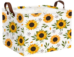 BOOHIT Sunflower canvas storage basket with leather handles for easy transport and organization.