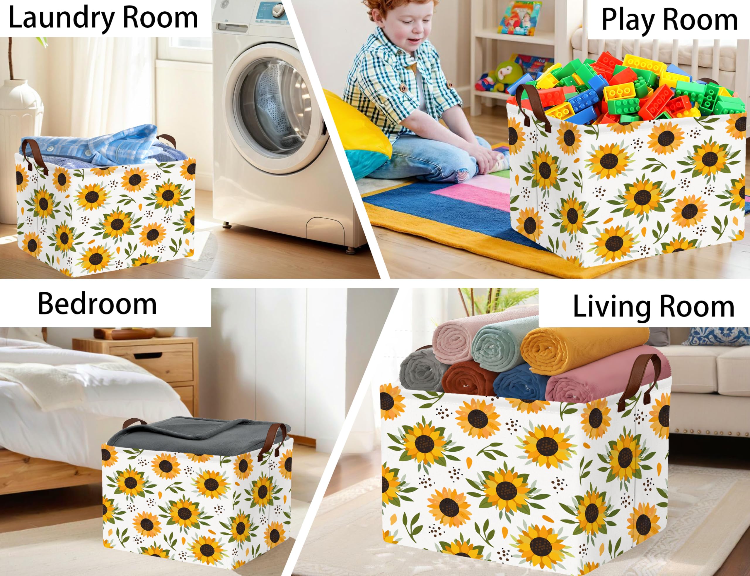 BOOHIT Sunflower room-organization basket neatly holds books and crafts.