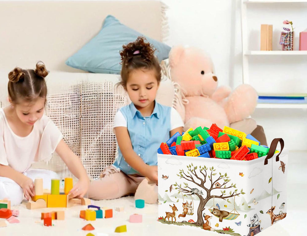 BOOHIT Woodland bin shown in nursery for playful organization.