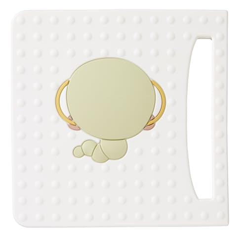 Bookworm Basil teether close-up texture demonstrates sensory massage surfaces