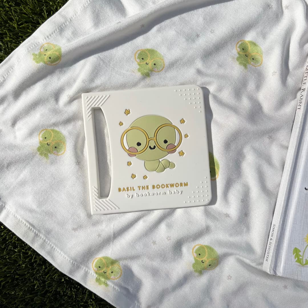 Bookworm Basil teether gift packaging highlights gift-ready option