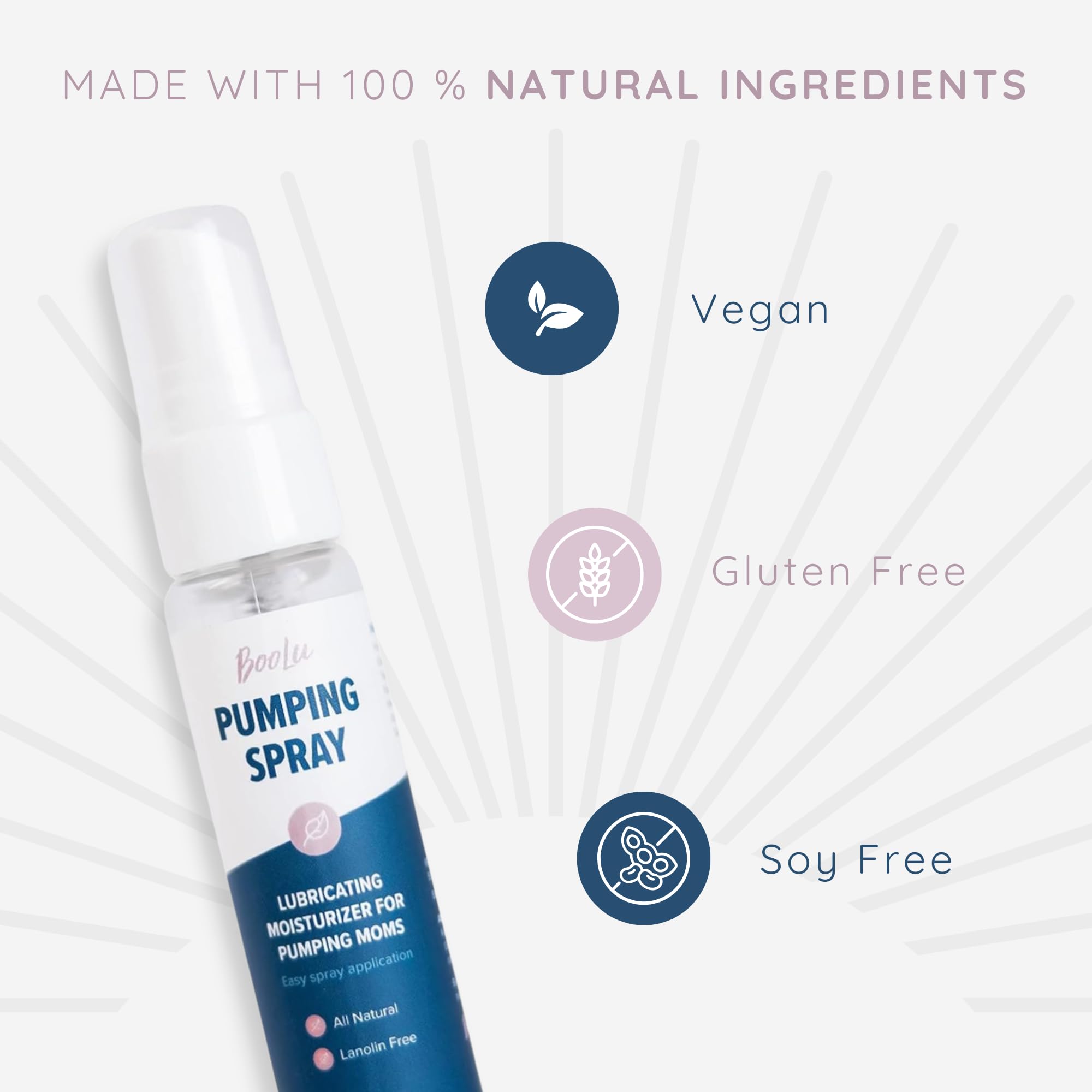 BooLu all-natural ingredients label highlights vegan, safe formula for mom and baby comfort.