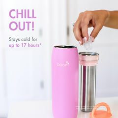 Boon Frosh double-wall stainless steel bottle preserves milk temperature for travel.