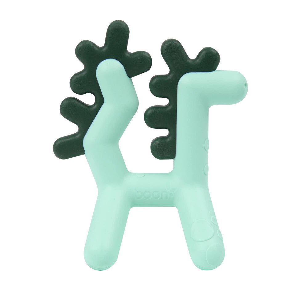 Boon Growl Dragon teether textures highlight surfaces that massage gums for relief.