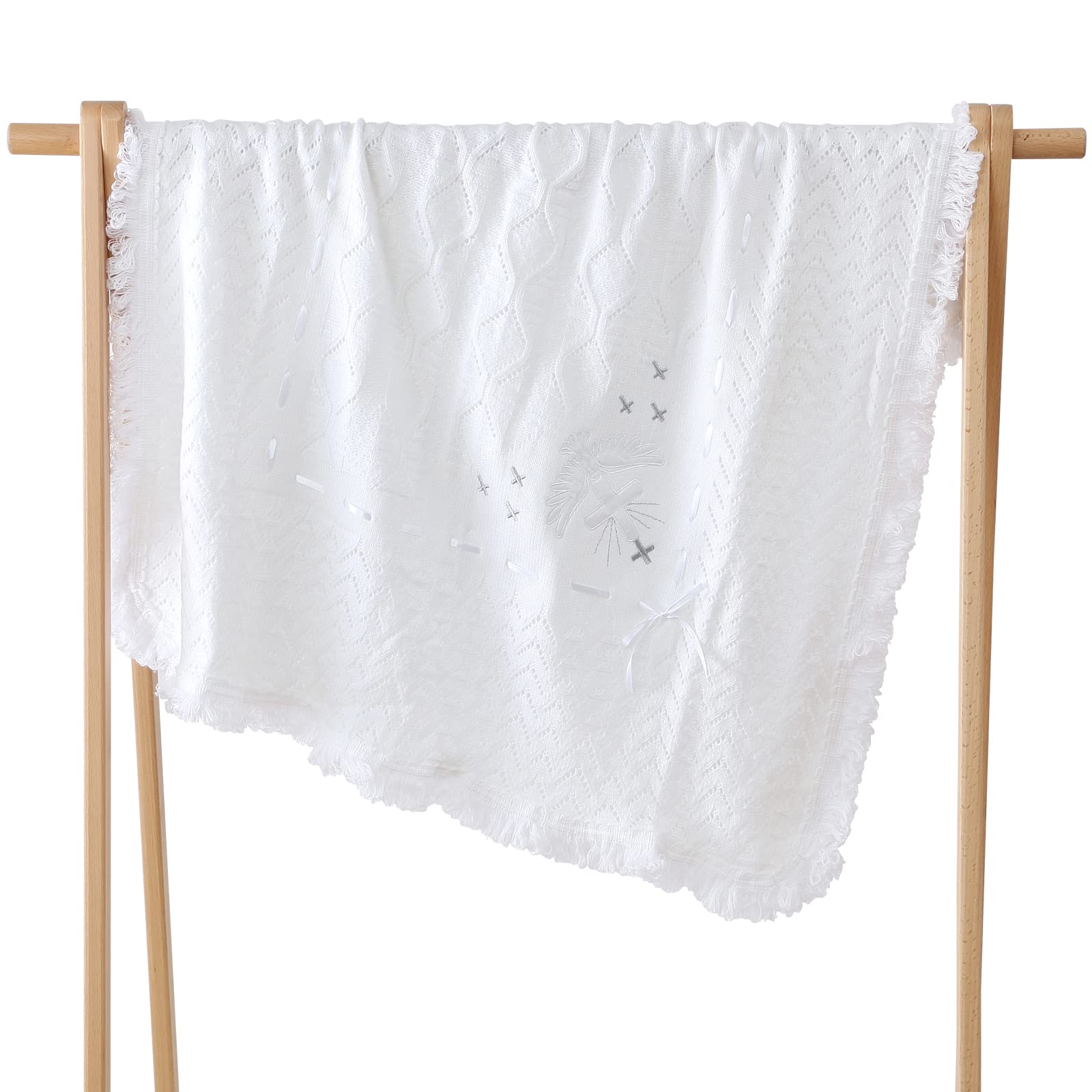Booulfi Christening Blanket in neutral white, versatile for baptism day outfits.