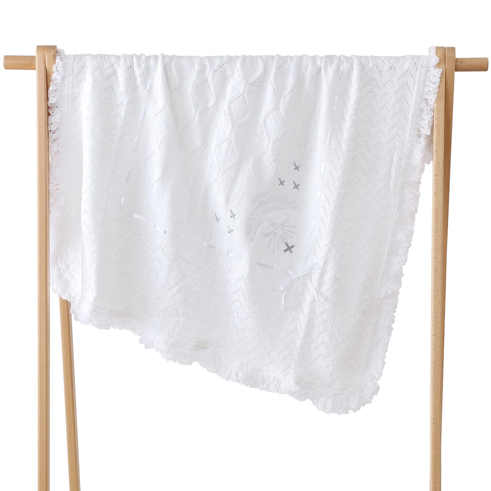 Booulfi Christening Blanket in neutral white, versatile for baptism day outfits.