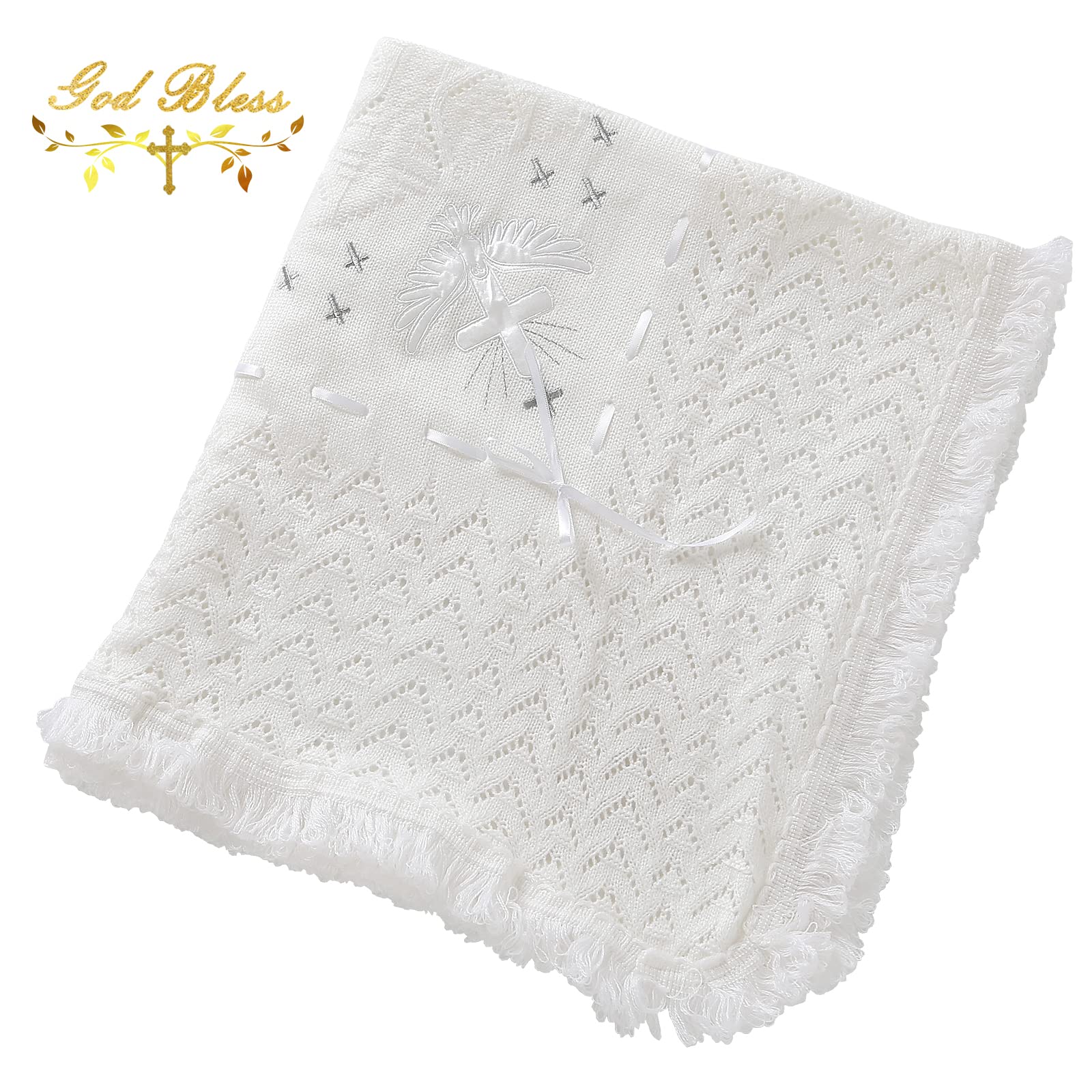 Booulfi fleece-lined Christening Blanket, easy-care fabric dries quickly after washes.