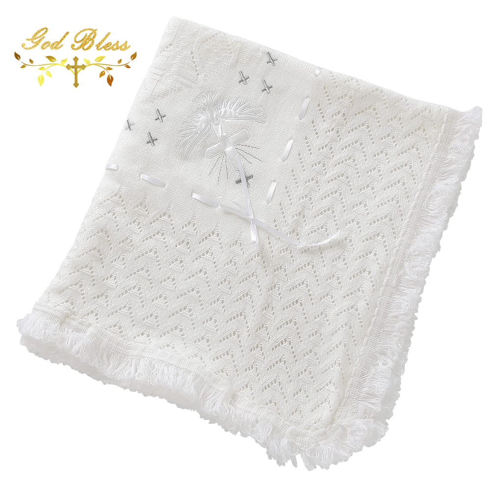 Booulfi fleece-lined Christening Blanket, easy-care fabric dries quickly after washes.