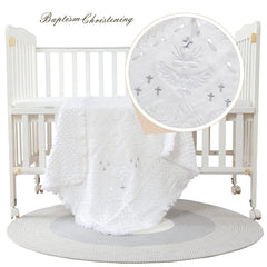 Booulfi Baby Christening Blanket close-up knit texture for soft skin contact.