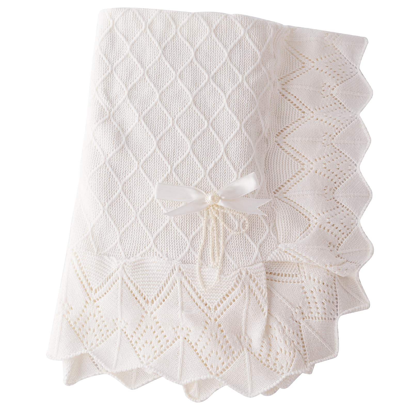 Booulfi knit white baby blanket close-up crochet texture for soft skin comfort