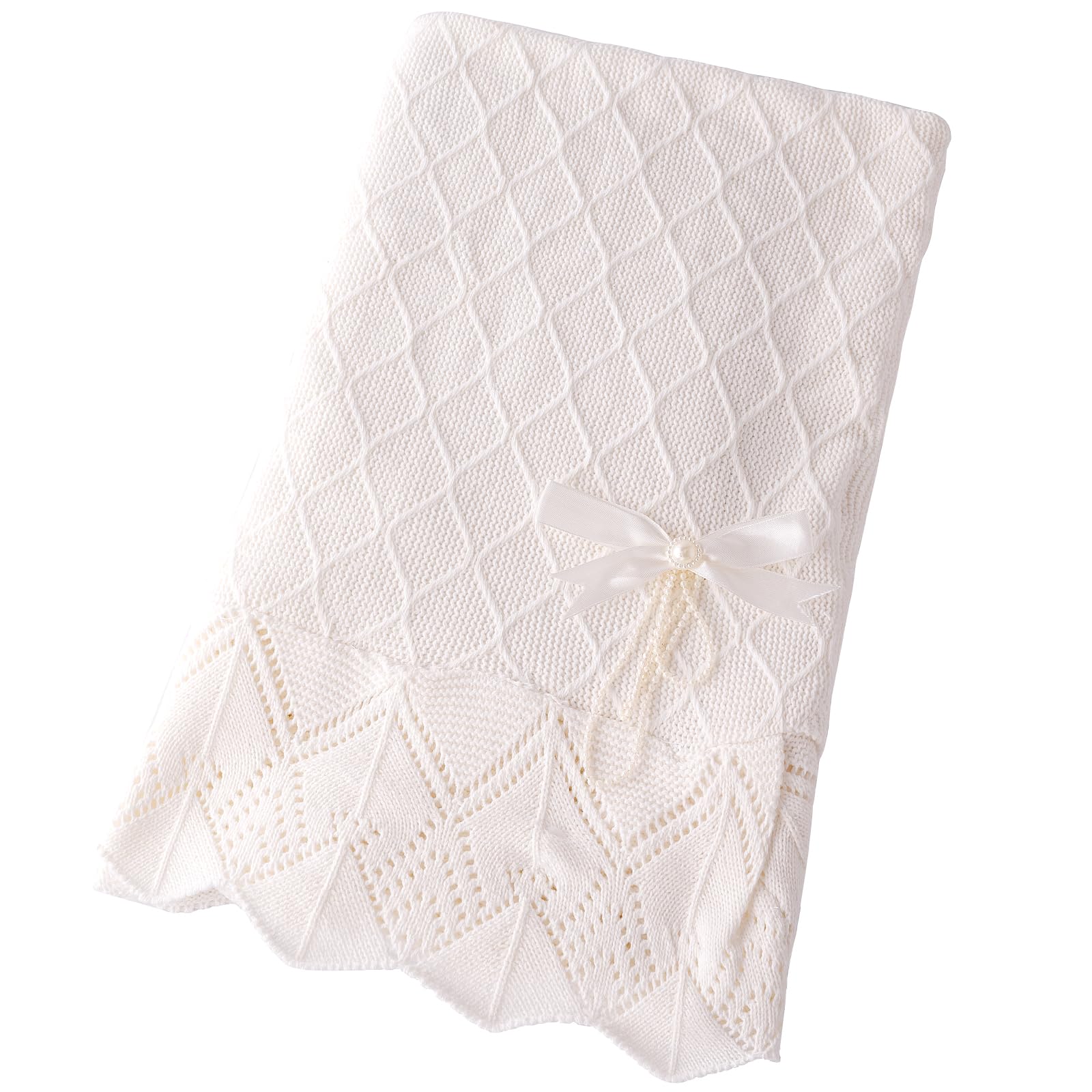 Booulfi knit white baby blanket measures 96x100 cm for cozy warmth