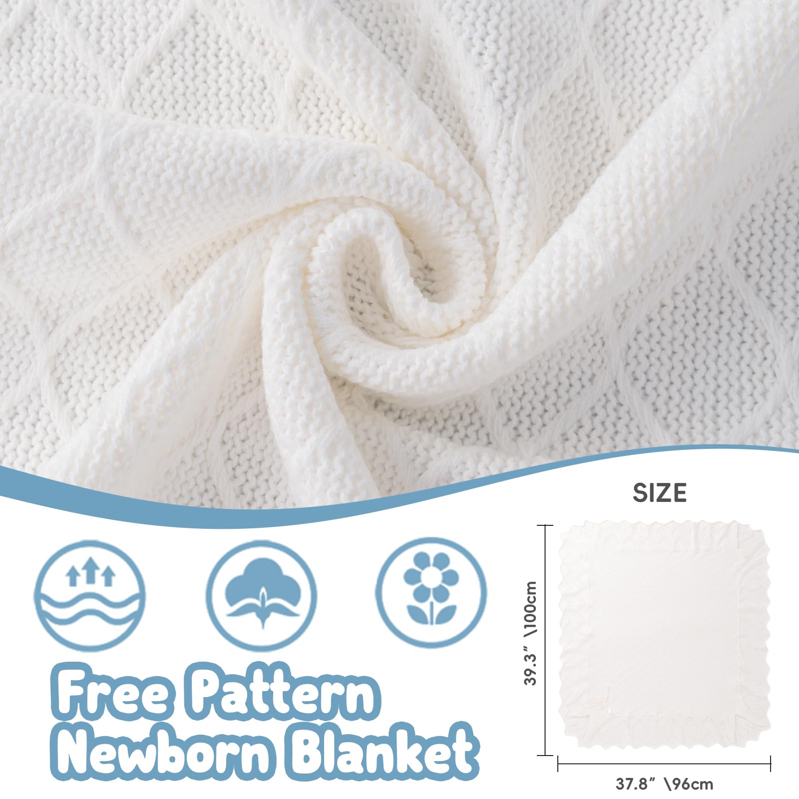 Booulfi knit white baby blanket nursery charm for versatile everyday use