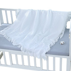 Booulfi white baby blanket fringe detail adds charm and elegance
