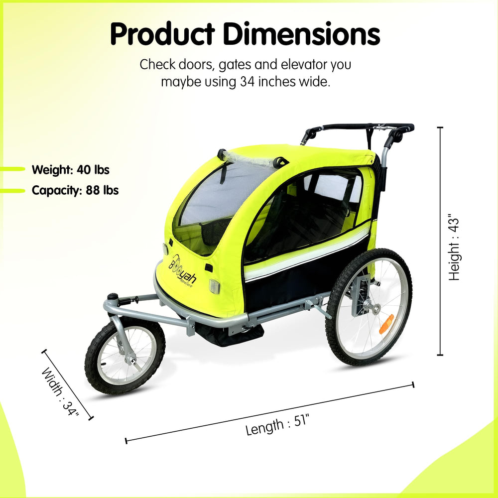 Booyah Strollers 88-lb capacity graphic signals roomy space for kids and gear.