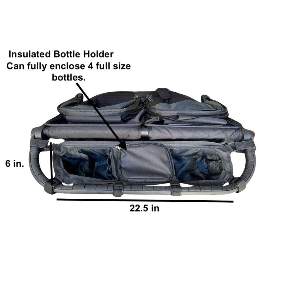 Booyah Strollers double organizer deep side pockets for diapers or wipes.