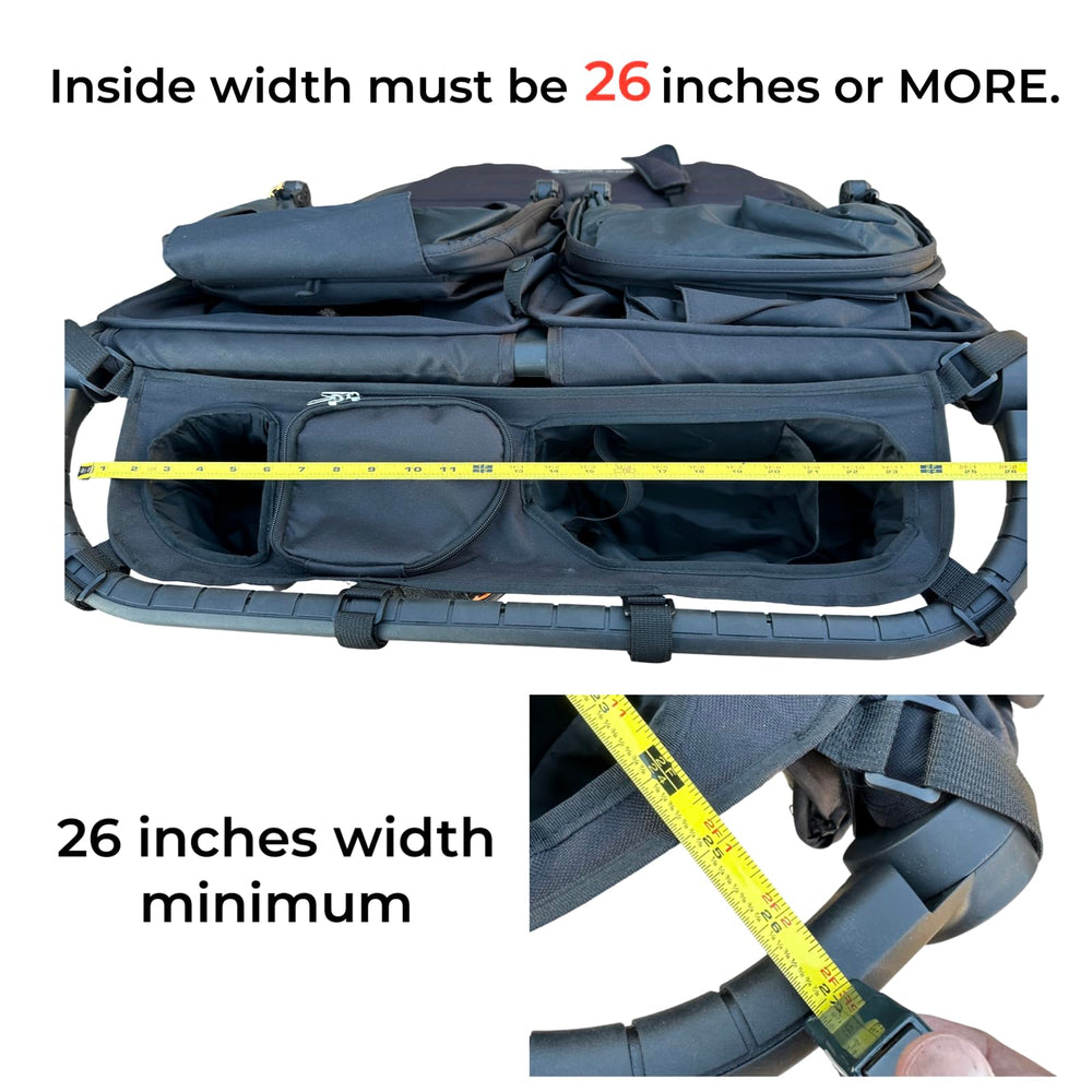 Booyah Strollers double organizer measures 23 inches to fit most handlebars.