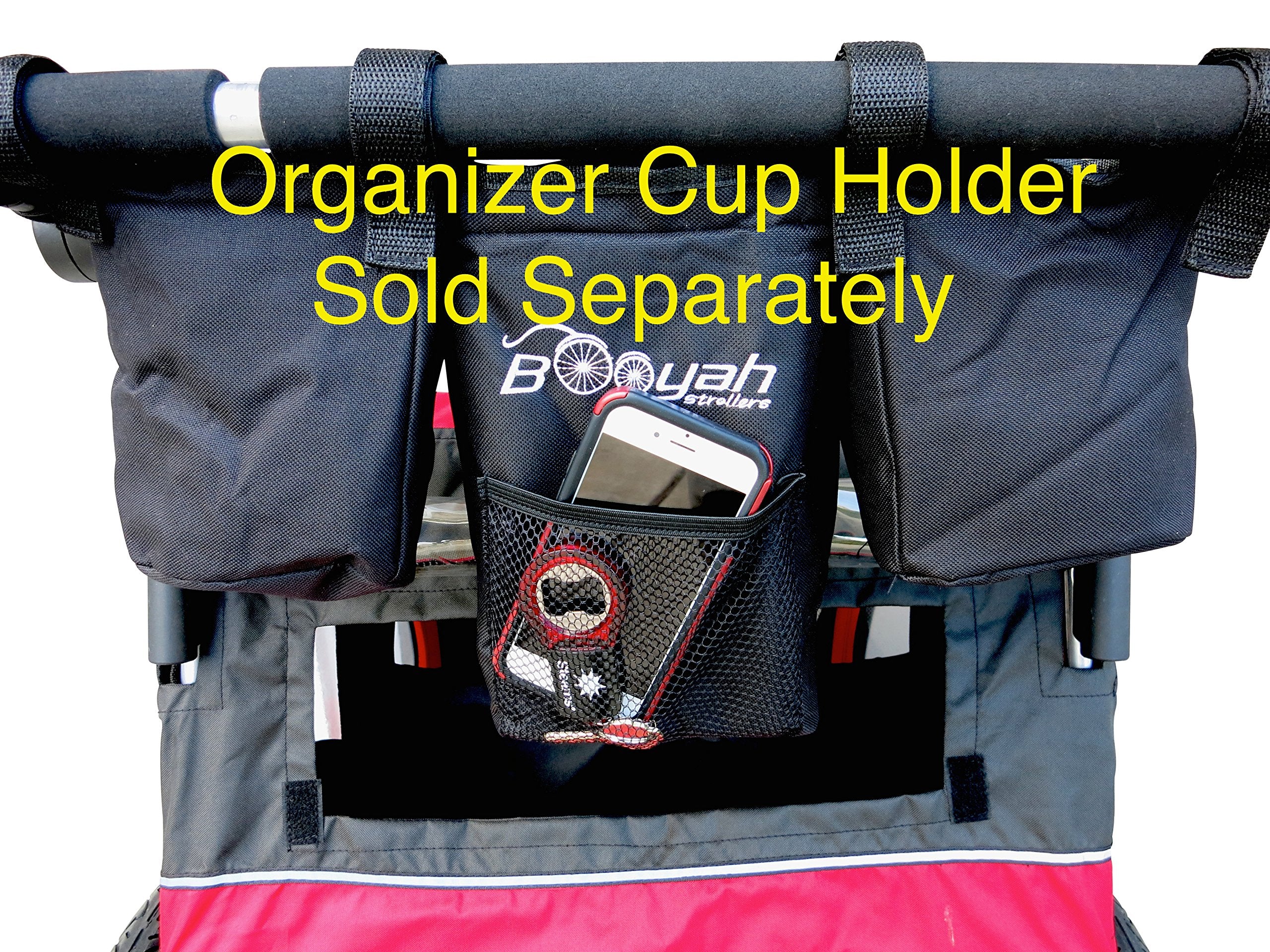 Booyah Strollers helmet-headrest openings image point to helmet-friendly comfort features.