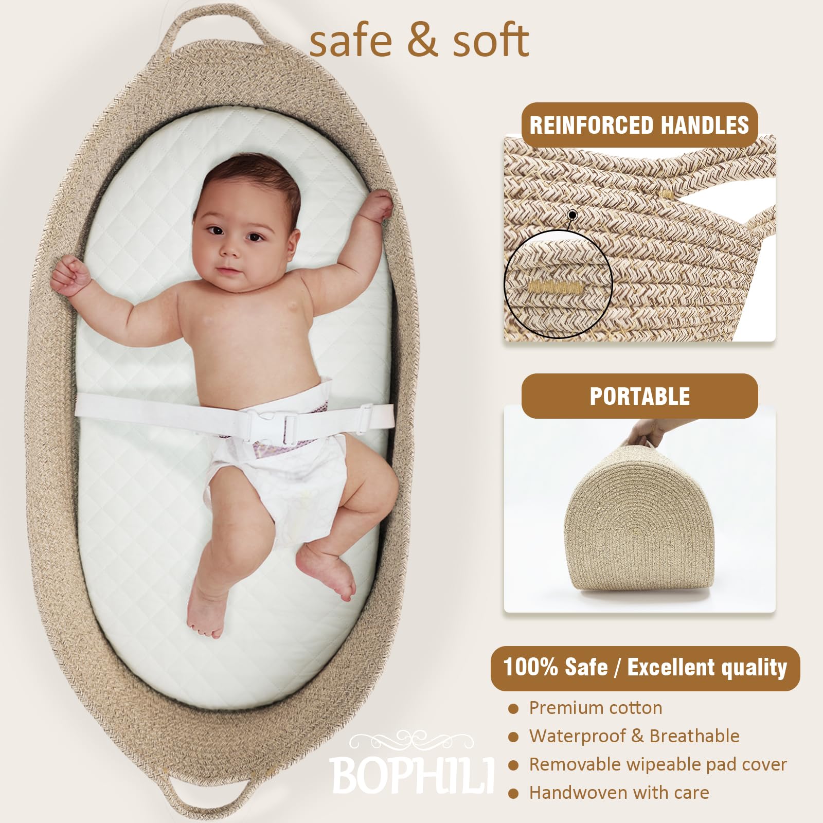 BOPHILI changing basket with waterproof cover protecting surfaces during changes
