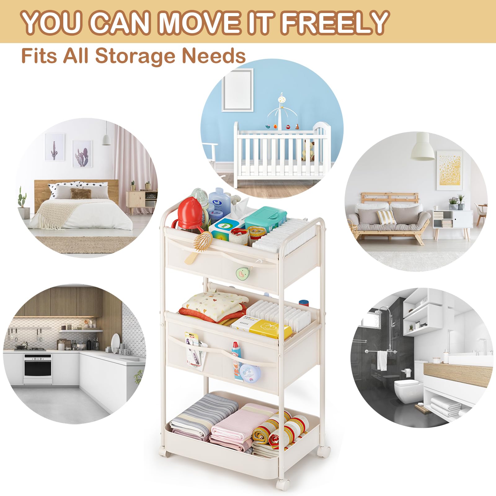 BOPHILI diaper caddy removable insert allows flexible compartment customization.