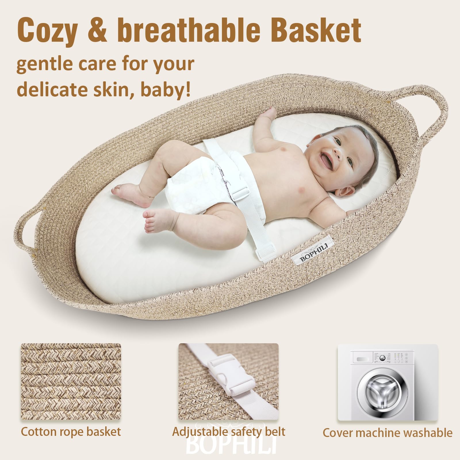 BOPHILI Moses basket ready to blend with nursery decor and organization