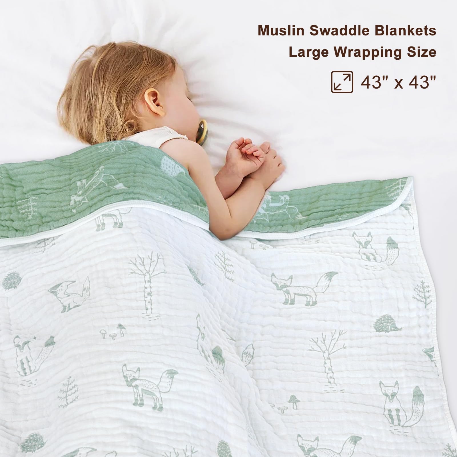 BOPRIO muslin blanket Fox Sage Green nursery decor adds cute, soft nursery touch.