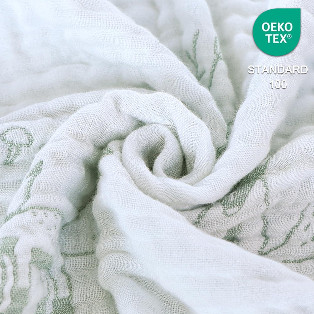 BOPRIO muslin blanket Fox Sage Green nursing cover provides gentle privacy during feeds.