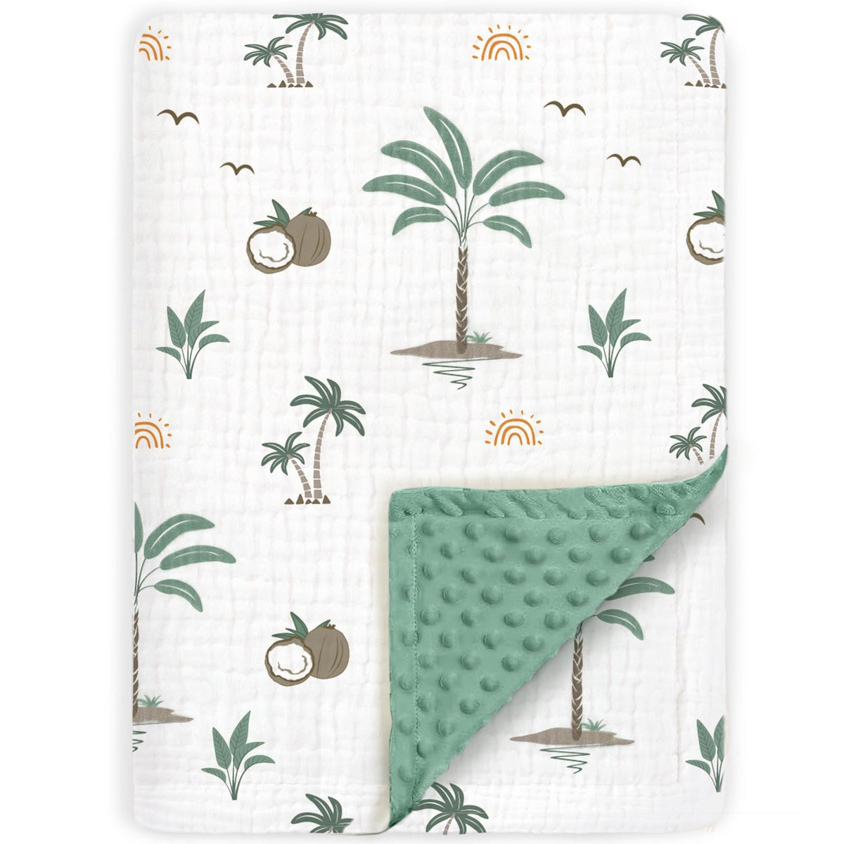 BOPRIO muslin blanket front closeup, breathable fabric for gentle baby skin.