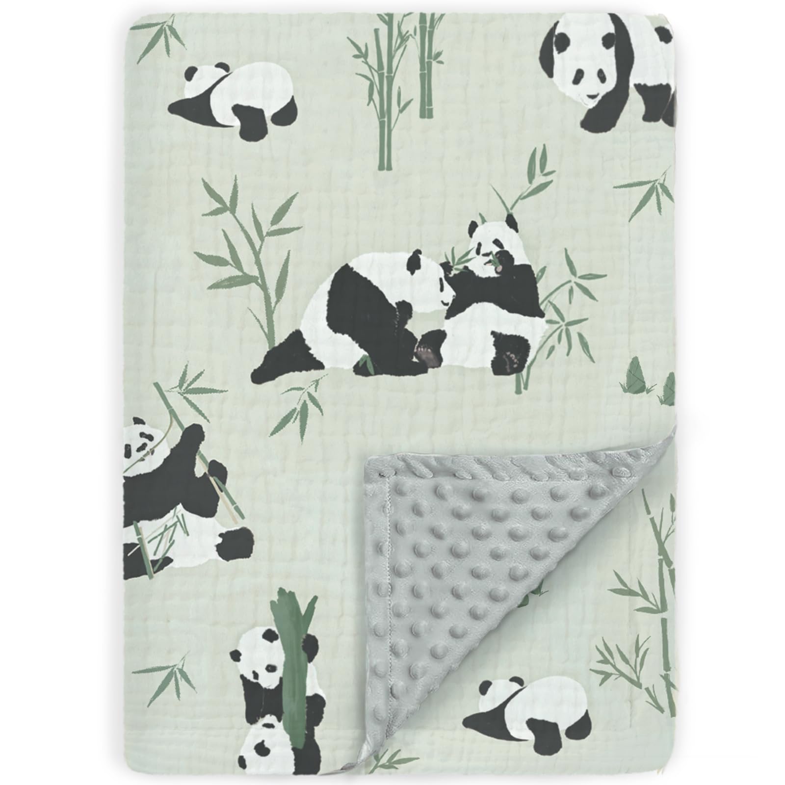 BOPRIO muslin blanket panda design front view for cozy nursery comfort