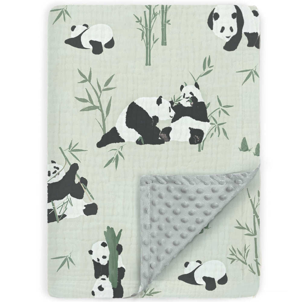 BOPRIO muslin blanket panda design front view for cozy nursery comfort