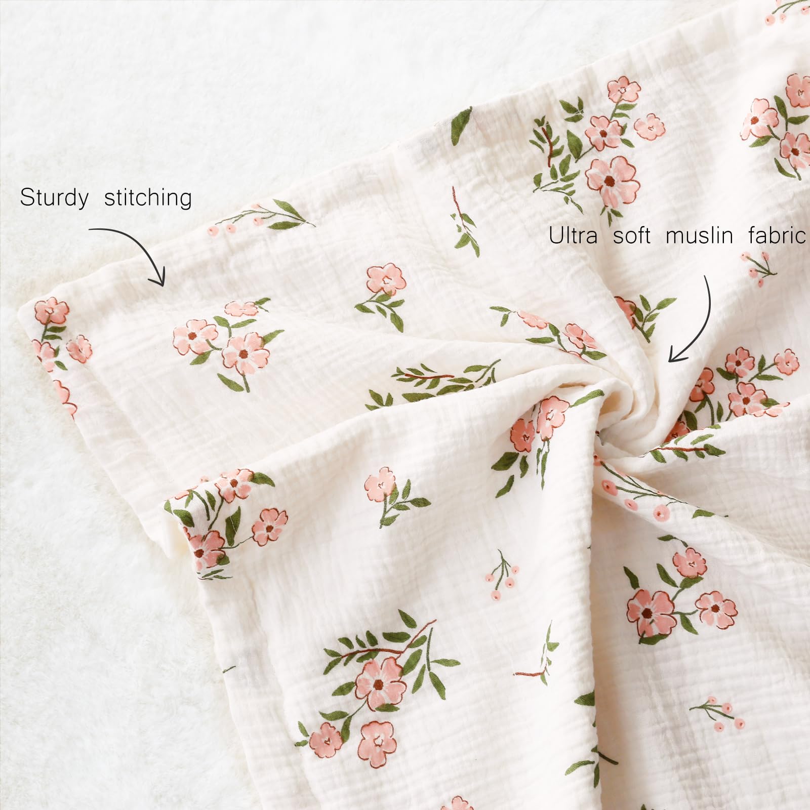 BOPRIO pink floral printed blanket adds nursery decor and soothing vibes.