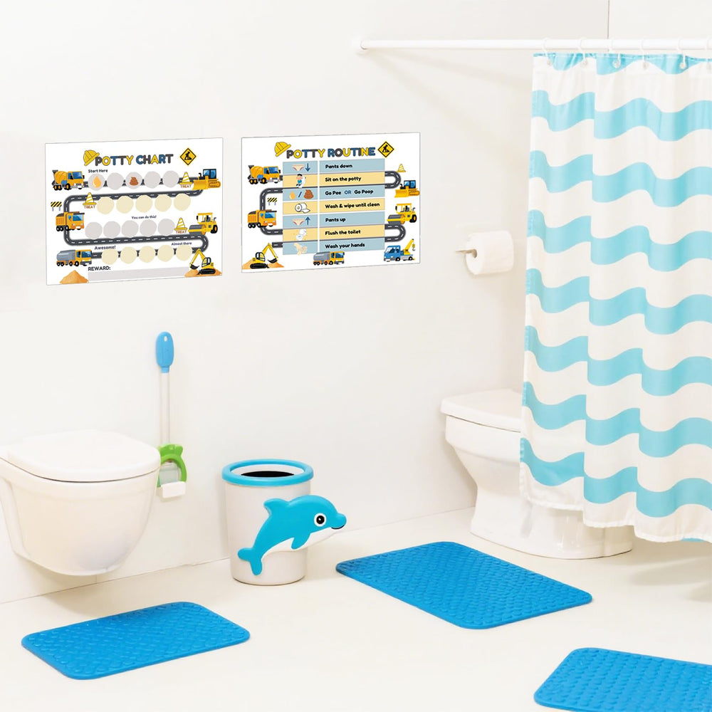 Boqon Potty15 wall-mount placement keeps the chart visible for toddlers.