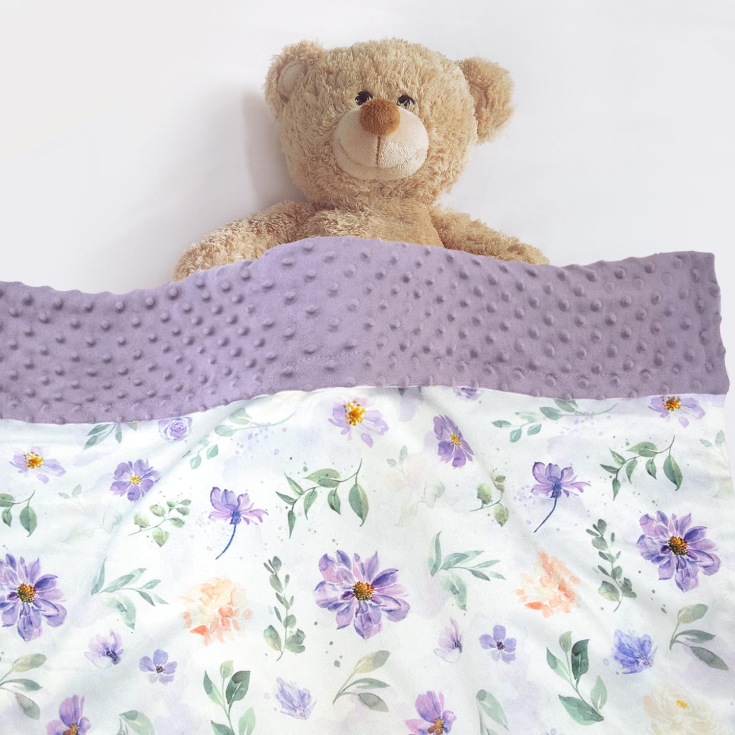 BORITAR floral purple design nursery blanket enhances decor with cozy warmth for naps.