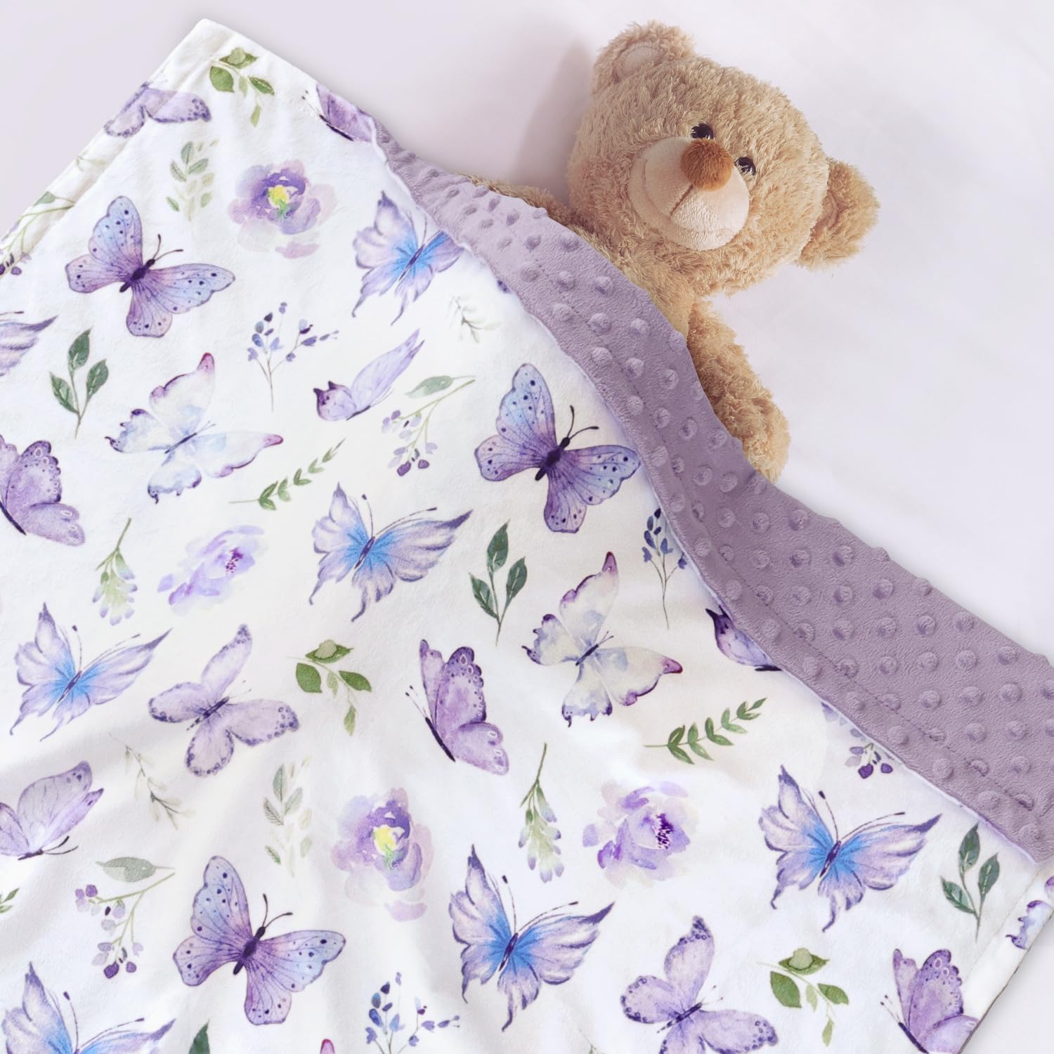 BORITAR butterfly-pattern blanket with dotted back enhances sensory stimulation.