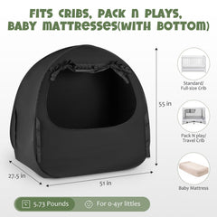BORNA full-size crib and pack n play fit demonstrates versatile travel-ready setup.
