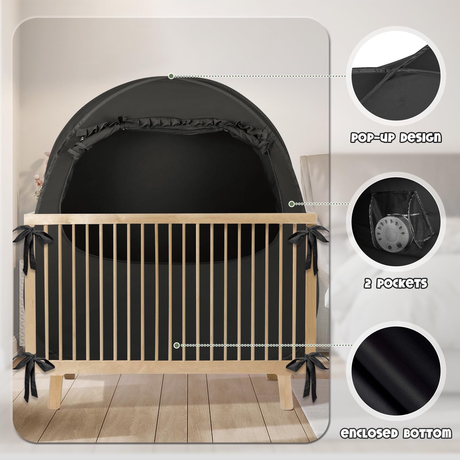BORNA sleep pod design provides breathable coverage for peaceful baby rest.