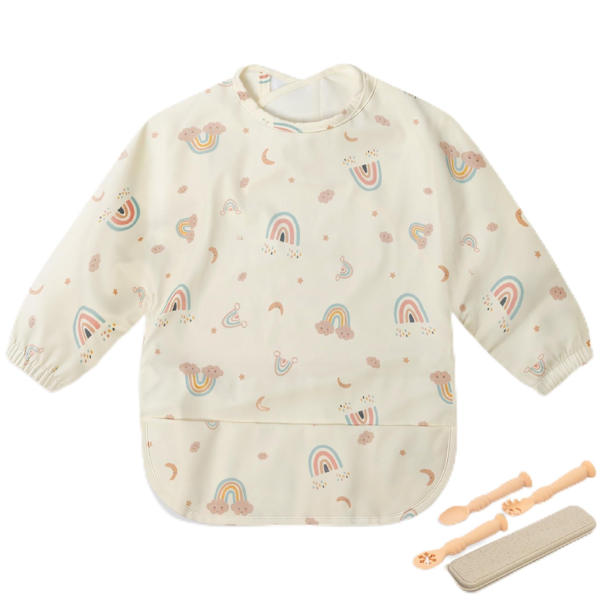 Bornealand baby self-feeding spoon set with case, ideal for mess-free on-the-go meals.
