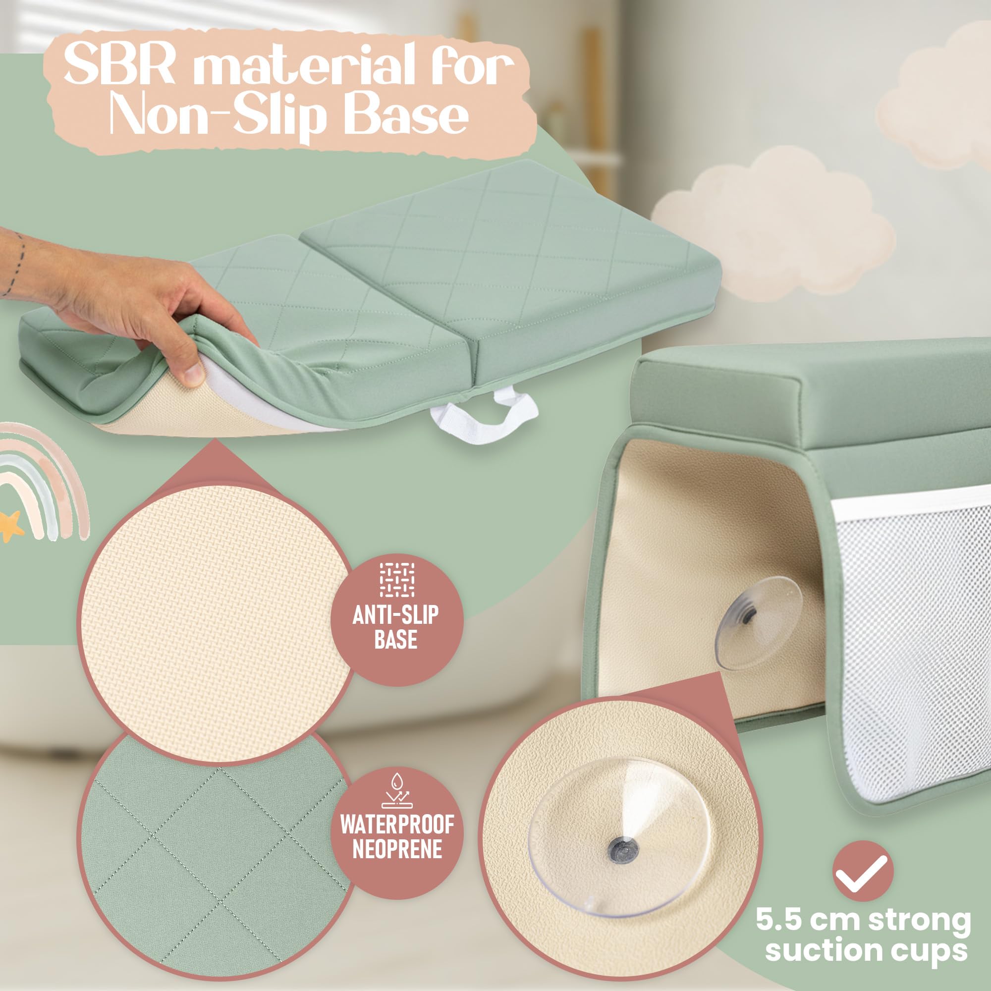Bornealand non-slip kneeler with suction cups for a steady bath time.