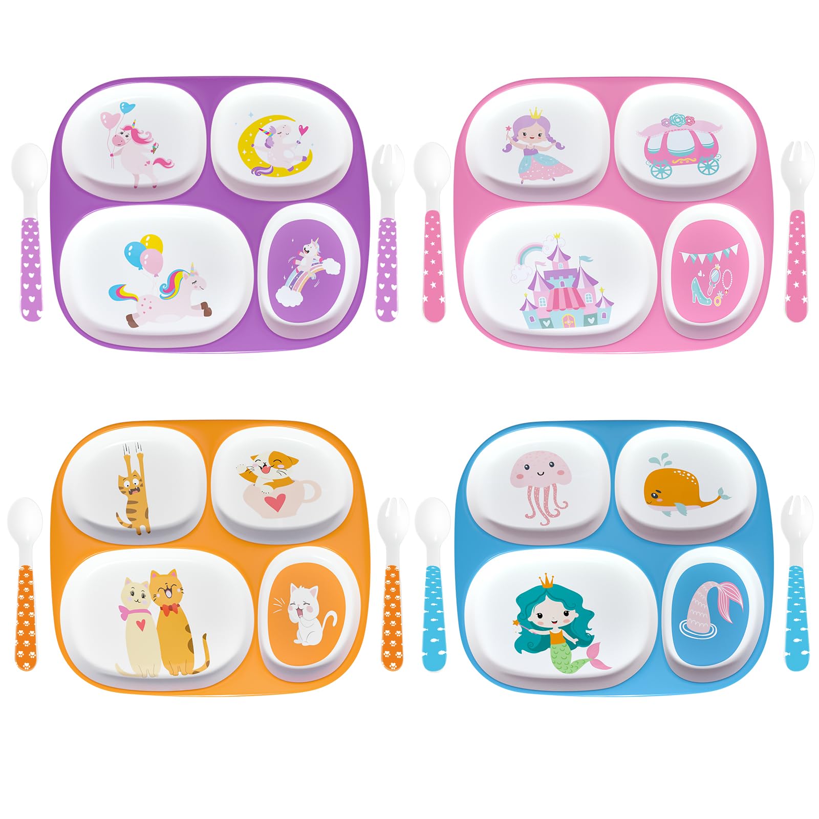 Boromine divided melamine plates Mermaid design boosts imaginative mealtime and easy food separation.