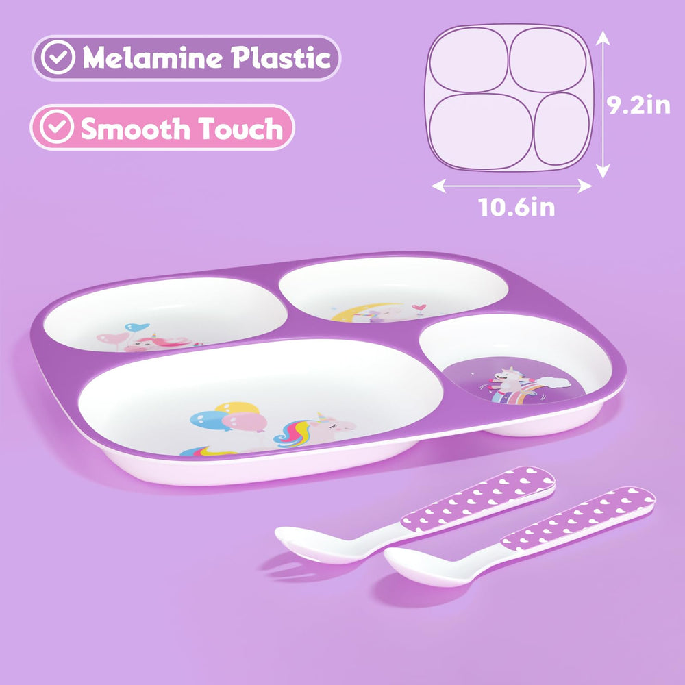 Boromine divided melamine plates Unicorn design supports playful eating and portion control.