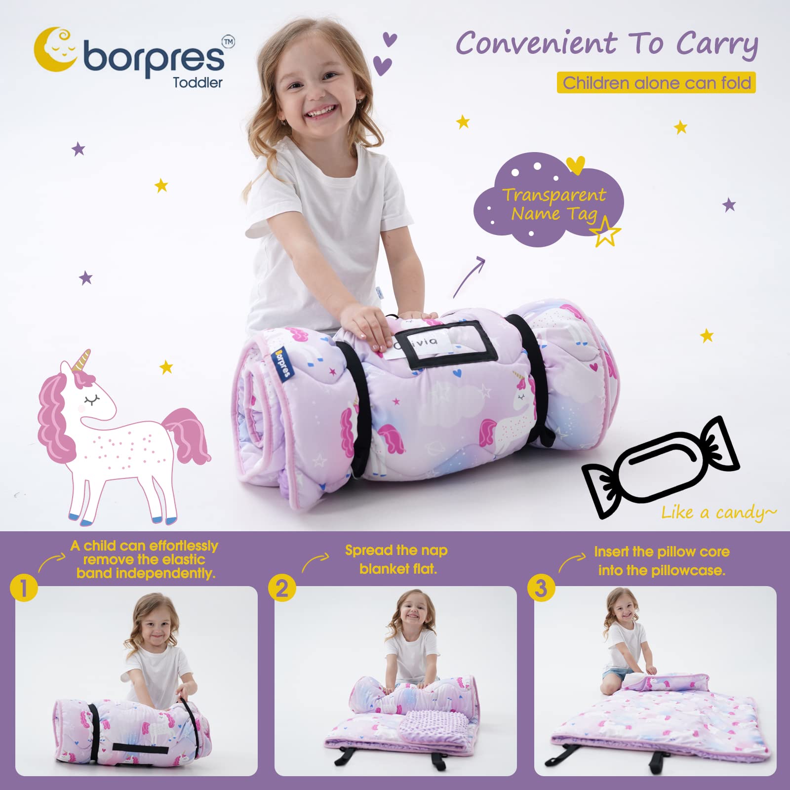 BORPRES nap mat plush minky fleece close-up highlights soft, plush comfort.