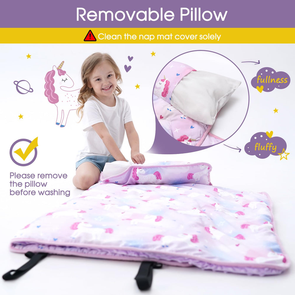 BORPRES nap mat detachable pillow & blanket shown for preschool classroom use.